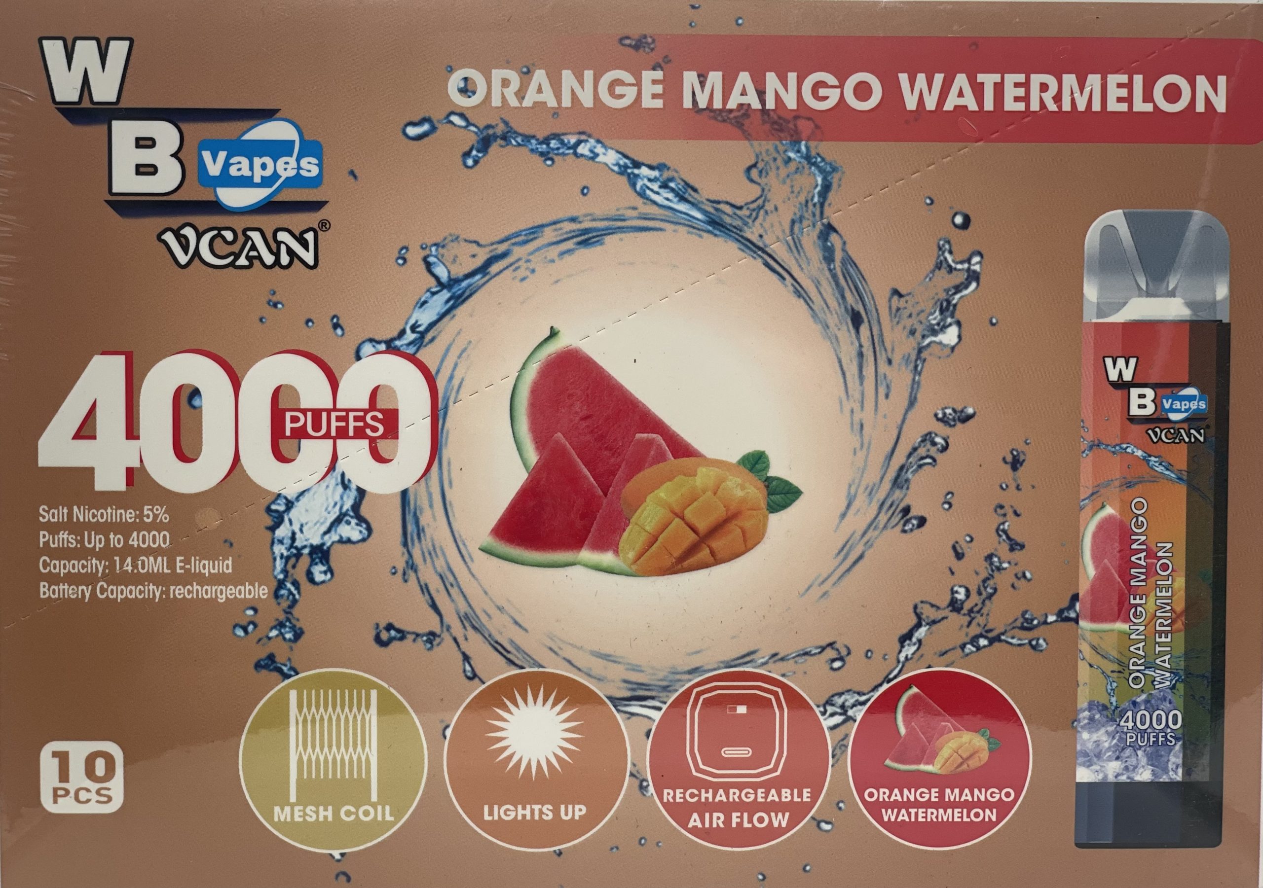 WB VAPES VCAN 4000 PUFFS ORANGE MANGO WATERMELON