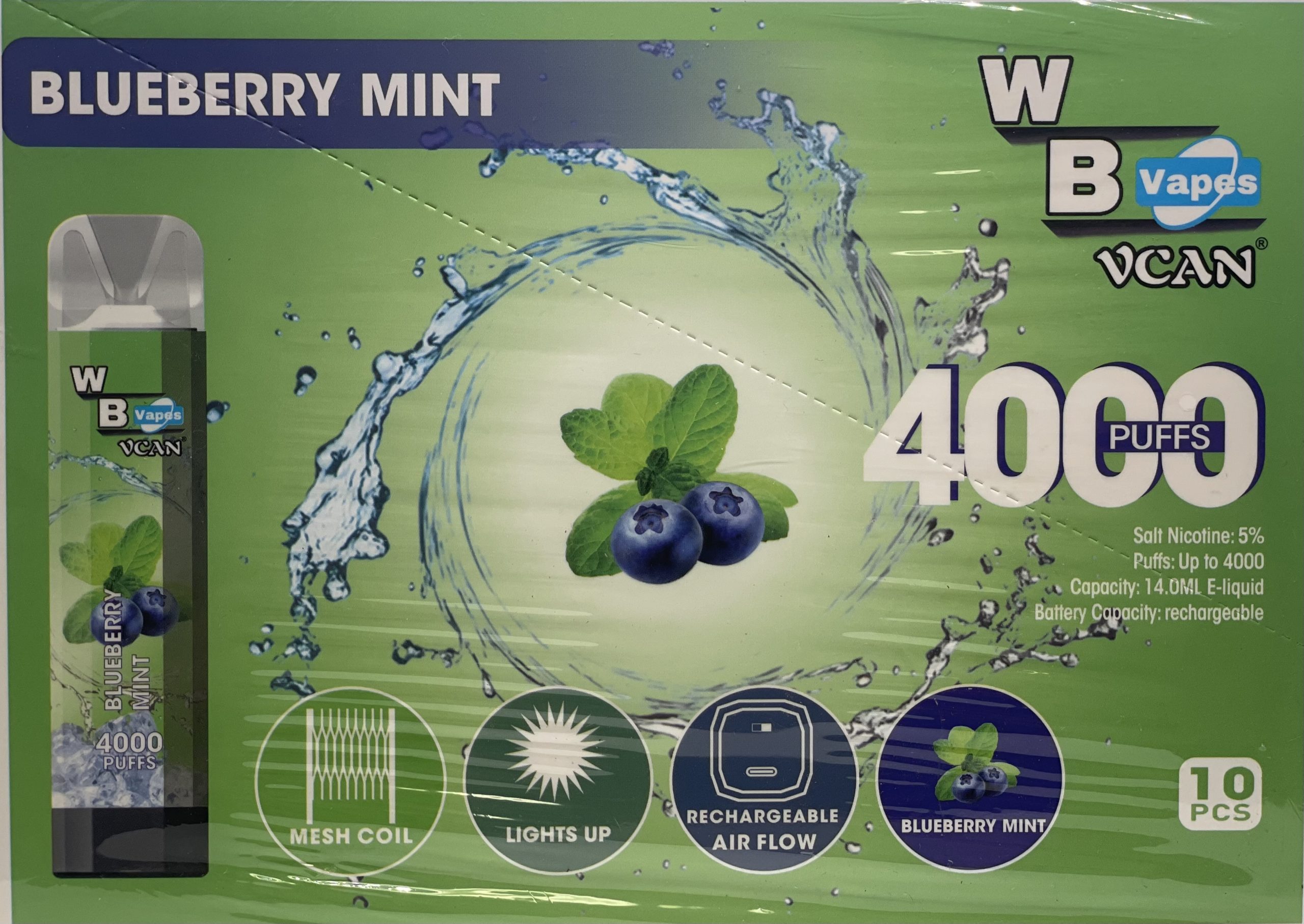 WB VAPES VCAN 4000 PUFFS BLUEBERRY MINT