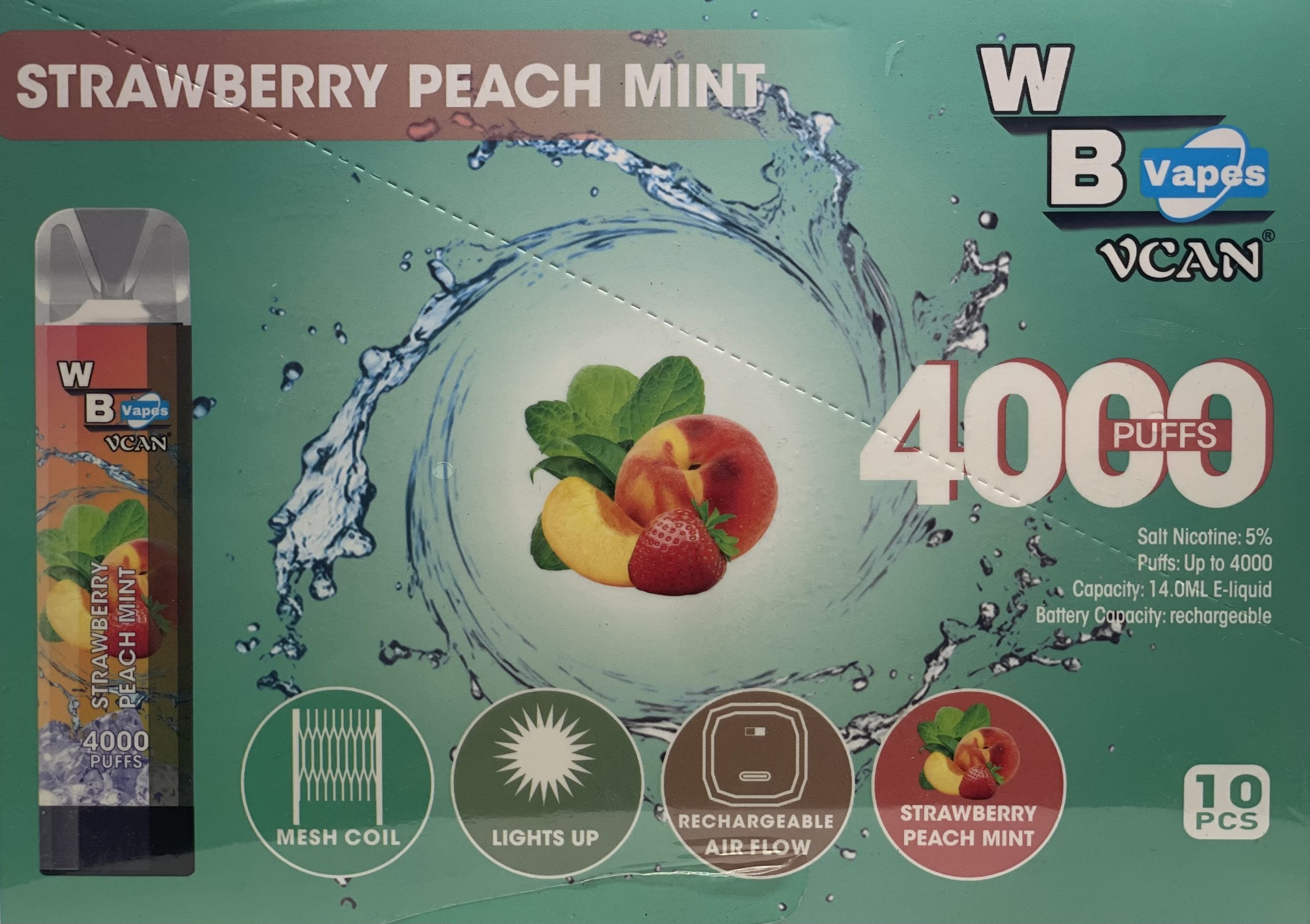 WB VAPES VCAN 4000 PUFFS STRAWBERRY PEACH MINT