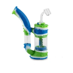 OOZE STACK SILICONE GLASS WATER PIPE- BLUE/WHITE GREEN