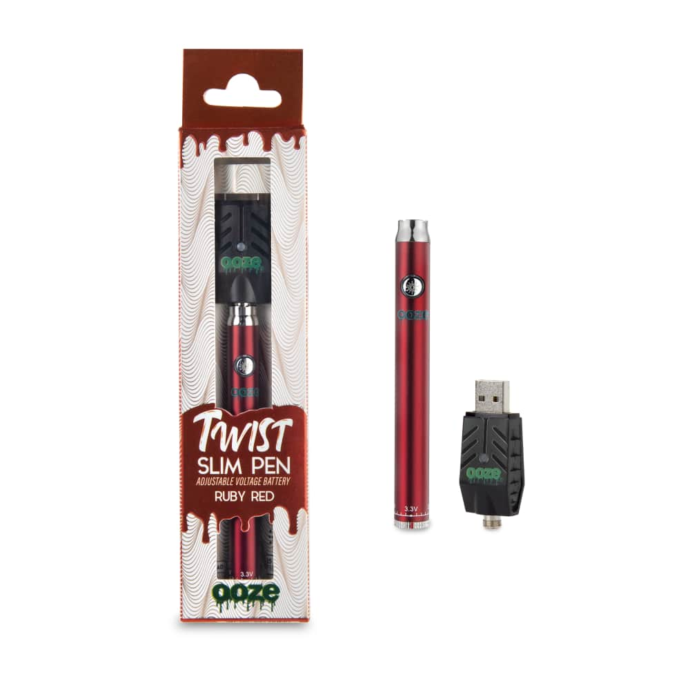 OOZE TWIST SLIM PEN ADJUSTABLE VOLTAGE BATTERY- RUBY RED ($12.99 Per Unit)