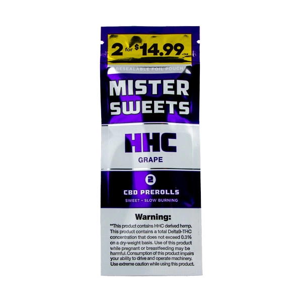 MISTER SWEETS HHC PREROLLS- GRAPE (2 PREROLLS FOR $14.99)