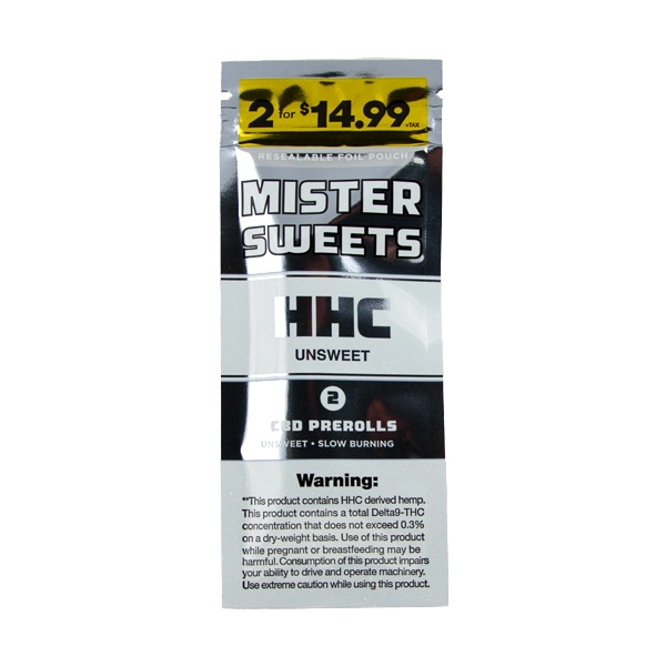 MISTER SWEETS HHC PREROLLS- UNSWEET (2 PREROLLS FOR $14.99)