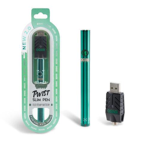 OOZE TWIST SLIM PEN FLEX TEMP BATTERY NEW 2.0- AQUA TEAL ($14.99 Per Unit)