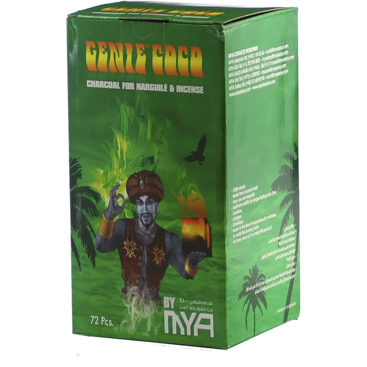 MYA HOOKAH CHARCOALS GENIE COCO GREEN 72PCS